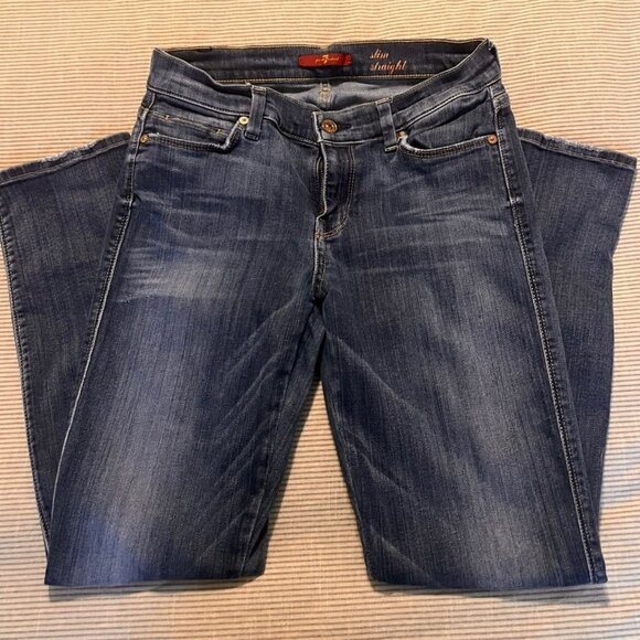 7 For All Mankind Jeans | Slim Straight | Dark Wash | Size 27 | Barely Worn - Picture 1 of 3